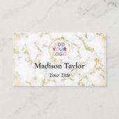 Faux Marble & Gold QR Code Visitekaartje met Logo (Voorkant)