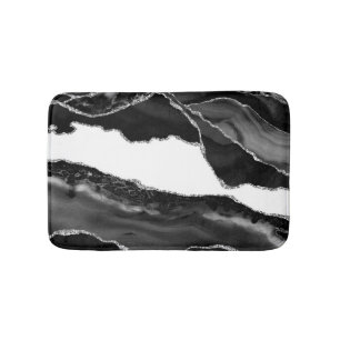 Faux Marbling Agate Black White Trendy Modern Ston Badmat