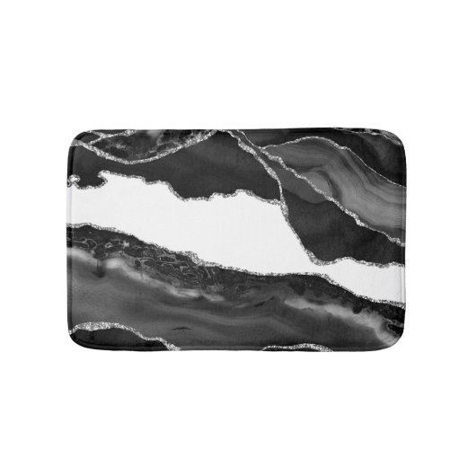 Faux Marbling Agate Black White Trendy Modern Ston Badmat (Voorkant)