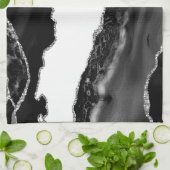 Faux Marbling Agate Black White Trendy Modern Ston Theedoek (Gevouwen)