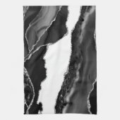 Faux Marbling Agate Black White Trendy Modern Ston Theedoek (Verticaal)