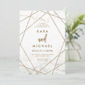 Faux Marbre et Cuivre Invitation de mariage géomét (Debout devant)
