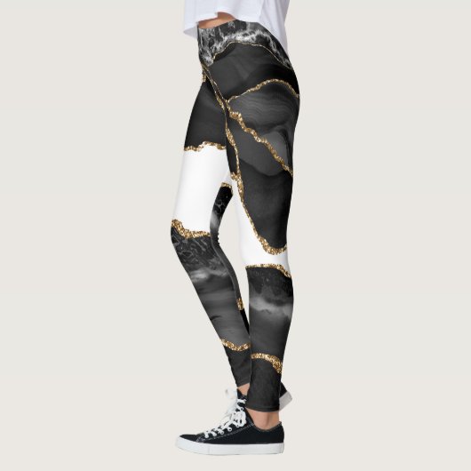 Faux Marked Agate Black Stone Luxury Gold Leggings (Links)