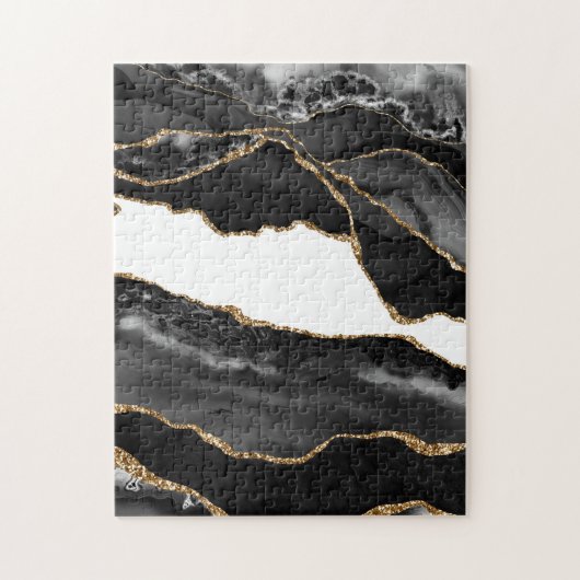Faux Marked Agate Black Stone Luxury Gold Legpuzzel (Verticaal)