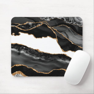 Faux Marked Agate Black Stone Luxury Gold Muismat