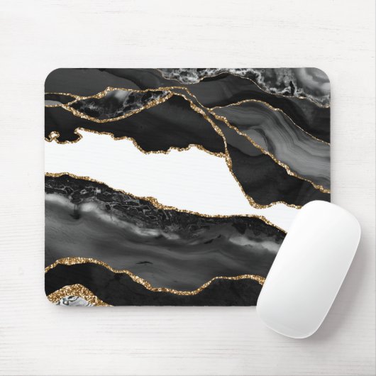 Faux Marked Agate Black Stone Luxury Gold Muismat (Met muis)