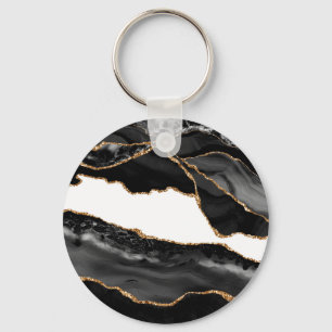 Faux Marked Agate Black Stone Luxury Gold Sleutelhanger
