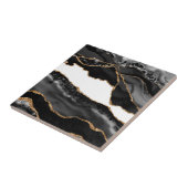 Faux Marked Agate Black Stone Luxury Gold Tegeltje (Zijkant)