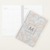 Faux Marmer en Roos Gold Texture Monogrammen Planner (Display)
