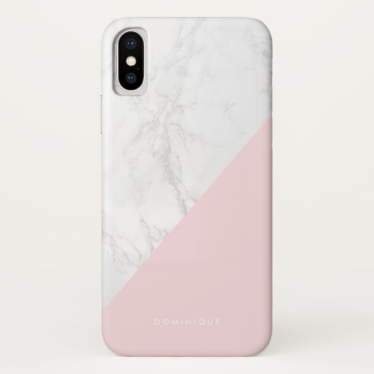 Faux Marmer met Roze Accent Modern Gepersonaliseer Case-Mate iPhone Case (Achterkant)
