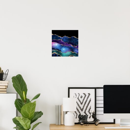 Faux marmering Agate Stone Galaxy Sparkly Shining Poster (Thuiskantoor)