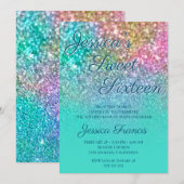 Faux Mermaid Glitter Turquoise Ombre Sweet Sixteen Kaart (Voorkant / Achterkant)