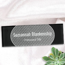 Faux Metal Diamond Bord Black Borders Name Tag