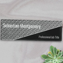 Faux Metal Diamond Bord Diagonal Black Name Tag