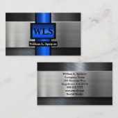 Faux Metal Gray Black Blue Monogram Visitekaartje (Voorkant / Achterkant)