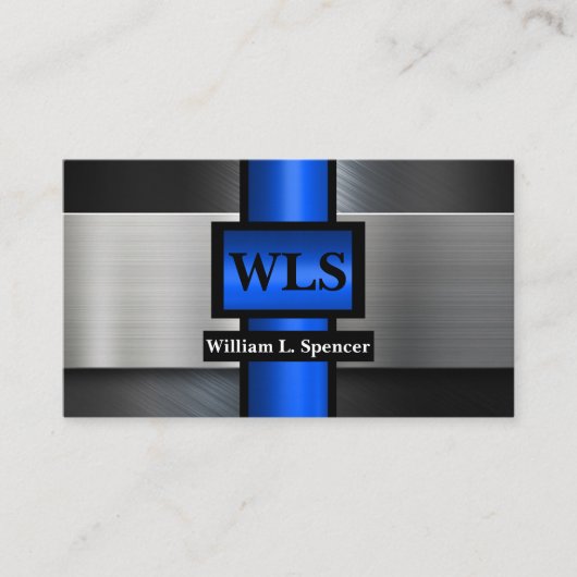 Faux Metal Gray Black Blue Monogram Visitekaartje (Voorkant)
