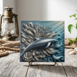 Faux metal oceaankoraalrif en dolfijn decoratief  tegeltje