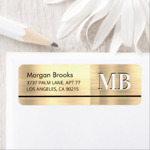 Faux Metallic Gold, naam, adres en groot monogram Etiket