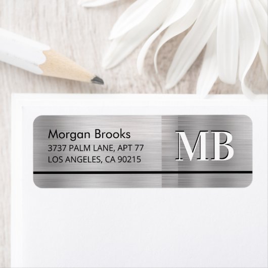 Faux Metallic Silver Name Address & Large Monogram Etiket (Insitu)