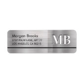 Faux Metallic Silver Name Address & Large Monogram Etiket (Voorkant)