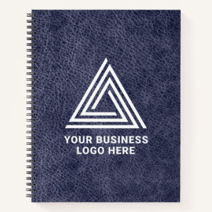 Faux Midnight Blue Leather Moderne Business Logo Notitieboek