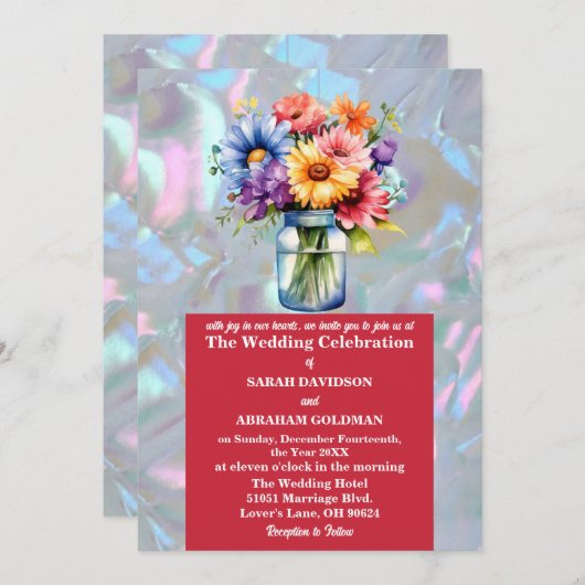 Faux Moeder van de Parel iriserende bruiloft Kaart (Voorkant / Achterkant)