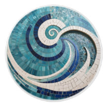Faux Mosaic Aqua Blue Swirling Ocean Zee Wave
