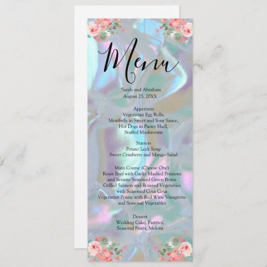 Faux Mother of Pearl Menu Mariage (Devant / Derrière)
