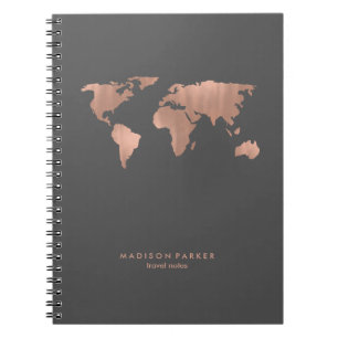 Faux nam Gouden Wereldkaart op Rokerige Grijs toe Notitieboek