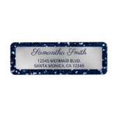 Faux Navy Blue Glitter en Silver Foil Etiket (Voorkant)