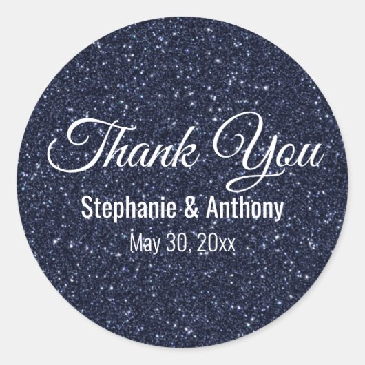 Faux Navy Blue Glitter Wedding Dank je Ronde Sticker (Voorkant)