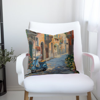 Faux Needlepoint Pillow - Italian Street Scooter Kussen