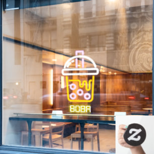 Faux Neon Boba Bubble Tea Front Raamsticker