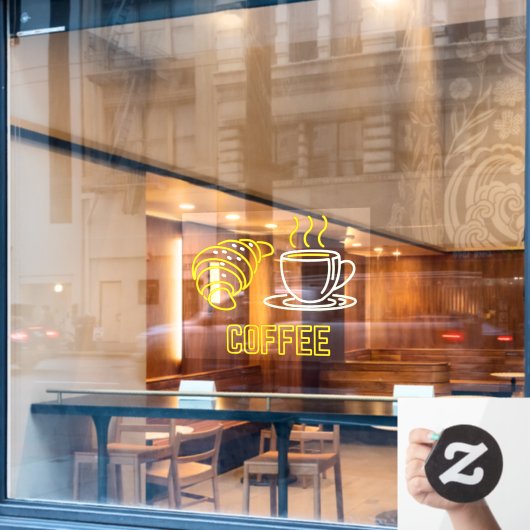 Faux Neon Coffee en Croissant Sign. Cling Raamsticker (Cafe Raam)