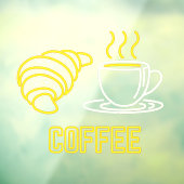 Faux Neon Coffee en Croissant Sign. Cling Raamsticker (Vel 3)