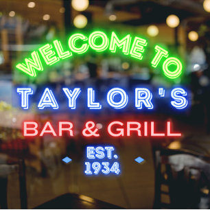 Faux Neon Custom Bar en Grill Window Advert Raamsticker