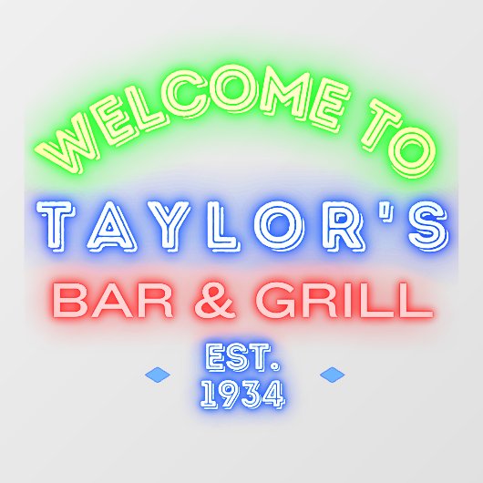Faux Neon Custom Bar en Grill Window Advert Raamsticker (Vel)