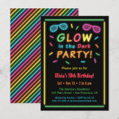 Faux Neon Glow Birthday Party Kaart (Voorkant / Achterkant)