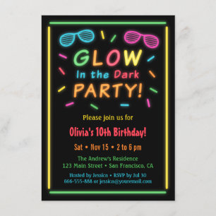 Faux Neon Glow Birthday Party Kaart