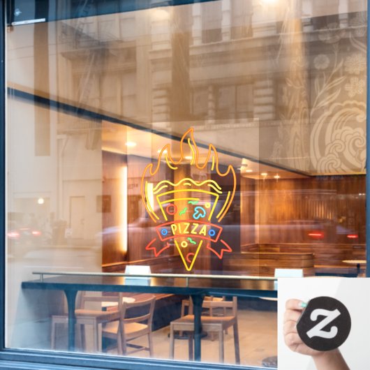 Faux Neon Hot Pizza Flames Restaurant Raamsticker (Cafe Raam)
