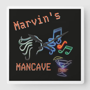 Faux Neon Mancave Vierkante Klok