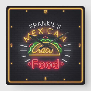 Faux Neon Mexican Food Taco Diner Vierkante Klok