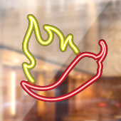 Faux Neon Red Chili Pepper Yellow Flame Raamsticker (Vel 2)