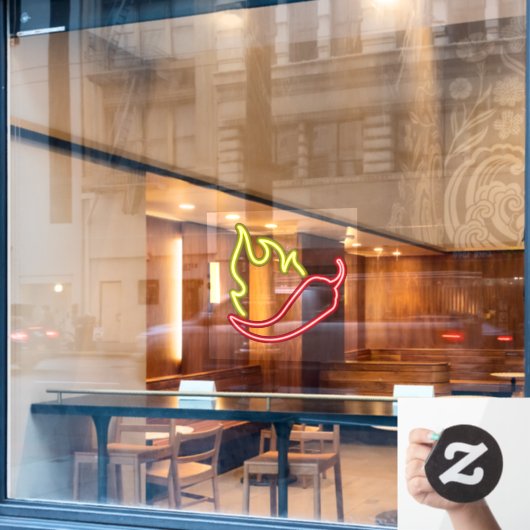 Faux Neon Red Chili Pepper Yellow Flame Raamsticker (Cafe Raam)