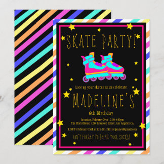 Faux Neon Roller Schaats Chalkboard Regenboogdag Kaart