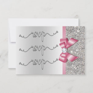 Faux Nœud Rose Paillettes Argentées RSVP Mariage