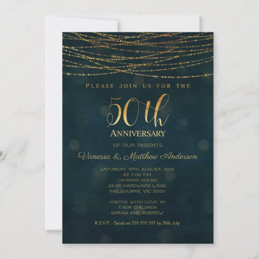 Faux or bleu Invitation 50 ans de mariage (Devant)