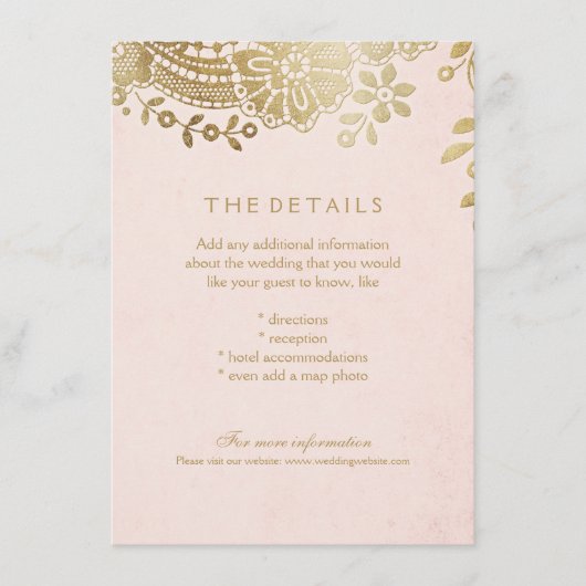 Faux or blush élégante dentelle carte de détails m (Devant)