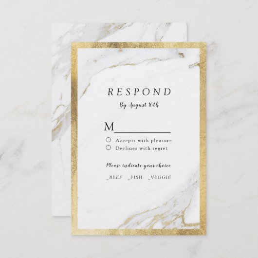 Faux or foin marbre luxe mariage moderne RSVP (Devant / Derrière)