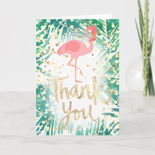 faux or merci script flamingo sur palmiers (Devant)